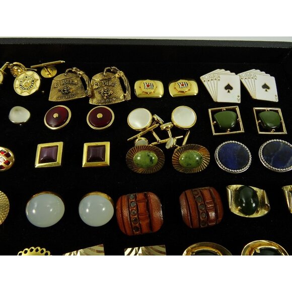 Huge Lot of Cufflinks 35 Pairs Vintage and Designer Cuff Links w Tray - Picture 7 of 8